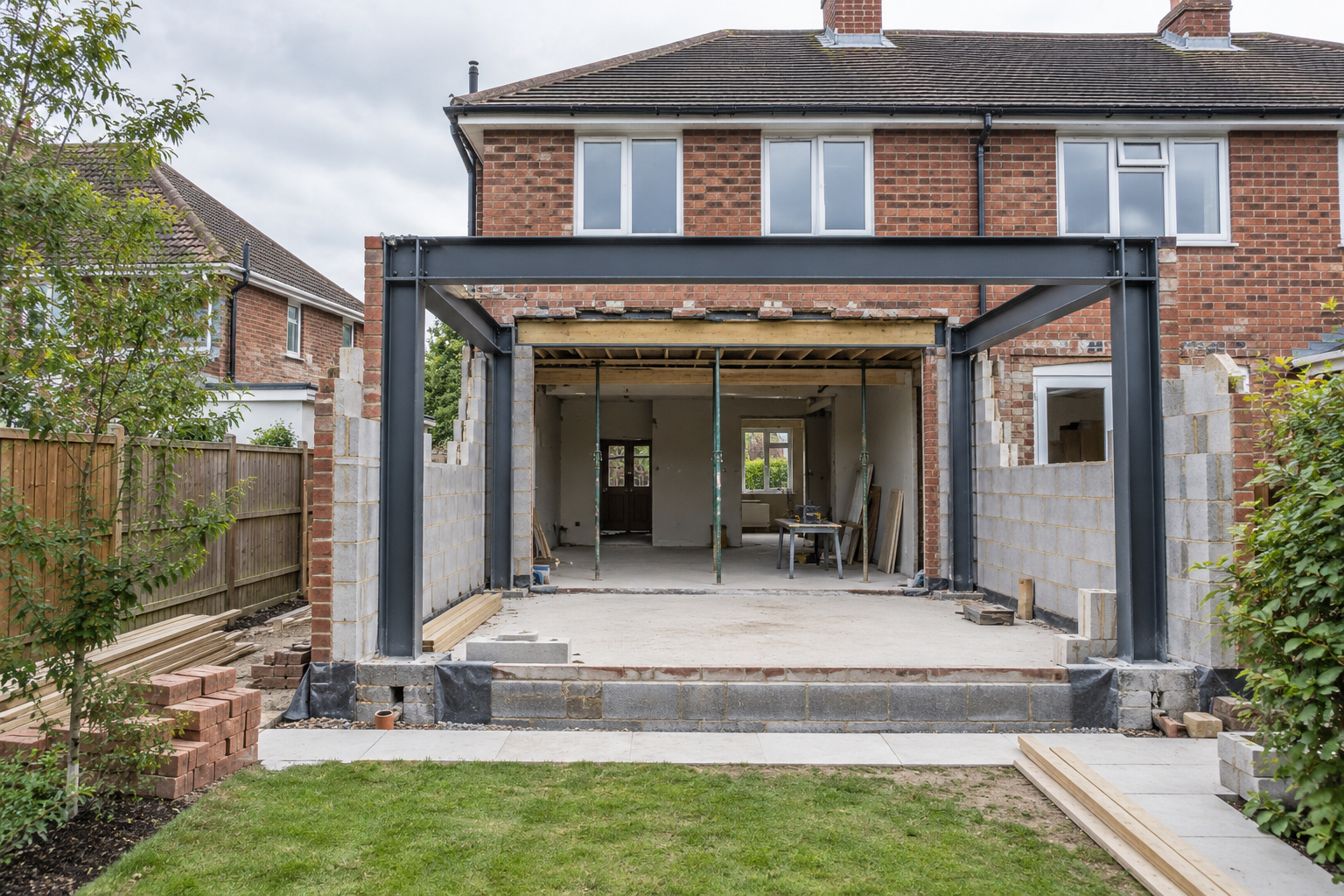 Residential rear extension with structural steel frame